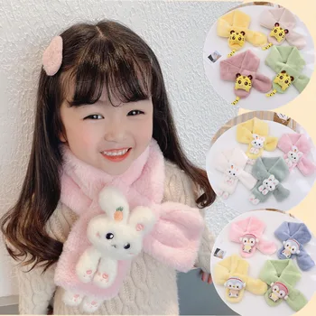 Coreean Baieti Fete Gros de Iarna Plus Cross pentru Copii Eșarfă Copil Salopete de Desene animate Drăguț Iepure Faux Blana Protecția Gât Șal Cald V49