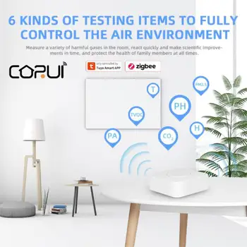 CORUI Tuya Zigbee 6 In 1 Smart Aer Cutie PM2.5 Formaldehidă COV CO2 la Temperatură și Umiditate Senzor Inteligent de Automatizare Alarmă Detector