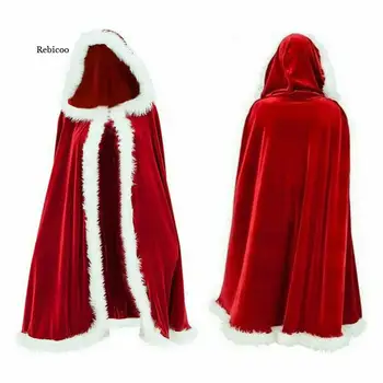 Costum De Craciun Pentru Copii Adulti Femei Cu Glugă Crăciun Mantie Doamna Moș Crăciun Blana De Catifea Pelerina Capa Mantie Roșie Cape Petrecere Cosplay