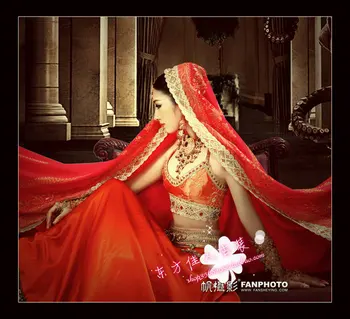 costum de femei sari fir roșu naviga costum Indian sari sau saree costum de dans îmbrăcăminte de fotografie