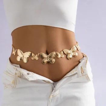 Creatoare de moda de metal fluture Franjuri Talie Lanț de Hip-Hop, punk stil unic aur și argint pantaloni lanț lanț de Corp pentru femei
