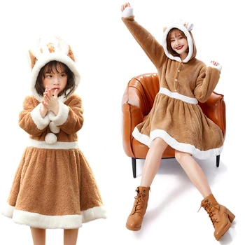 Crăciun cu Blană de Ren Cosplay, Costume, pentru Fete Femei Părinte-Copil Drăguț Elan Animale Joc de Rol Homewear Ține de Cald Pijamale Noi