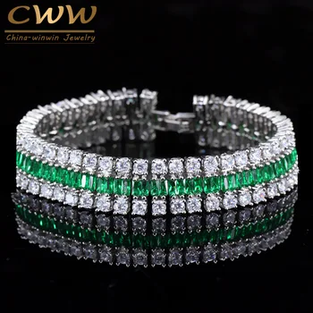 CWWZircons de Înaltă Calitate de Culoare Argintie Rotunde Și Pătrate CZ Cristal Verde Mare Brățări Brățară Pentru Femei, Cadou de Vacanță de Bijuterii CB143