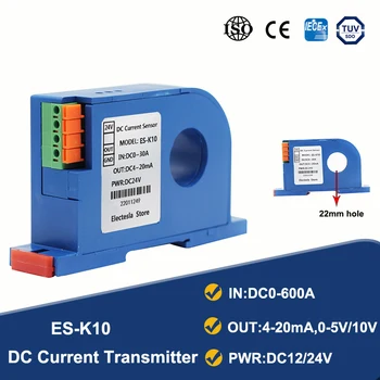 DC Curent Electric Senzor de 0-600A Intrare 4-20mA 0-10V Ieșire 24v Alimentare 22mm Gaura 31mm Converter Traductor Emițător