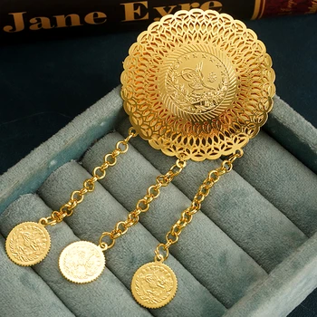De Dimensiuni Mari Monedă Brosa Otoman Totem Broșă Pin Placat Cu Aur Tasses Etnice, Bijuterii De Nunta Luxuy Bijoux Femei