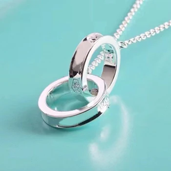 De înaltă calitate 100% argint Vara dublu inel de Aur a Crescut rotund colier pandantiv pentru femei elegante iubitorii de bijuterii