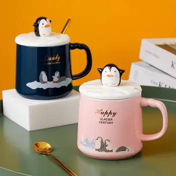 De înaltă calitate penguinheat rezistent la cupa de culoare desene animate cu capac cana pinguin cafea cu lapte cana ceramica Drinkware ceașcă de birou cadou