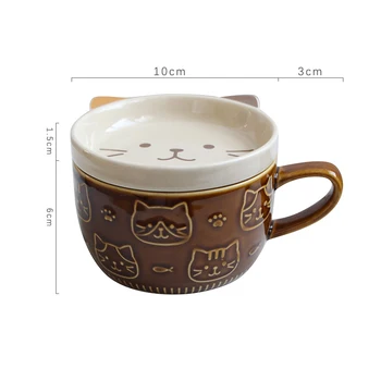 Desene animate japoneze Cat Cupa Mark Ceașcă de Cafea cu Capac Ceramic Drăguț Lapte Cana Cuplu mic Dejun Cupa Birou Sticlă de Apă KEDICAT 5