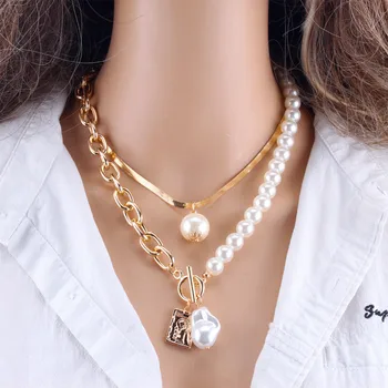 DIEZI Moda Placat cu Aur de Argint de Culoare Lanț de Metal Cravată Coliere de Femei Elegante, în stil Baroc Imitații de Perle Colier