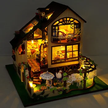 DIY din Lemn, Păpuși în Miniatură Kituri de Grădină Europene Papusa Casa Cu Accesorii pentru Mobilier, Jucarii Pentru Copii, Cadouri de Crăciun pentru Adulți