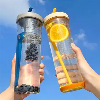 Drăguț Sticla de Apa Pliabil Cu Paie 700 Sticle de Apa Ceai de Fructe Built-in Cana Filtru Portabil Birou Drinkware în aer liber Ins