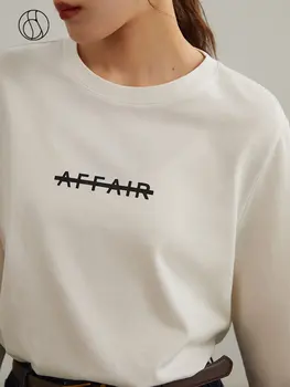 DUSHU Femei Simple Gât Rotund Maneca Lunga T-Shirt de Iarnă Tricou Maneca Design Direct Topuri Birou Doamnă 100% Bumbac imprimat Tricouri