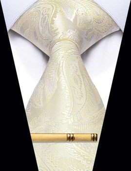 Elegant, Galben, Alb Bărbați Cravată pentru Nunta Mire Căsătorie de Matase de Lux 8CM Paisley Cravata pentru Om Accesorii corbatas hombre para