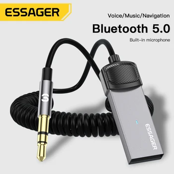Essager Wireless Bluetooth 5.0 Receptor Adaptor Handsfree Dongle USB La 3.5 mm Jack Boxe Auto Kit De Mașină Bluetooth Transmițător