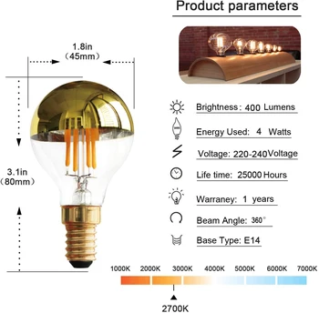 Estompat G45 Glob Bec LED 4W 2700K Aur Picura LED Filament Bec E12 E14 Alb Cald Candelabru Oglinzi Decorative Lampi 4