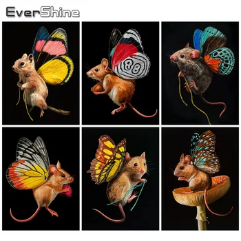 Evershine Diamant Broderie Mouse-Ul Mozaic Art Diamant Pictura Animale Cruce Cusatura De Fluture Cu Strasuri Poze Decor Acasă