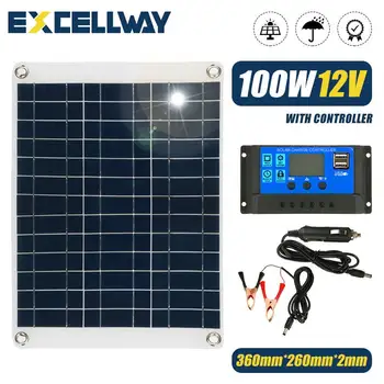 Excellway 100W/200W/400W Pliabil de Înaltă Eficiență Panou Solar 12V Acumulator Portabil Încărcător Port USB rezistent la apa Putere Banca