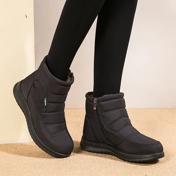 Femei Cizme De Zăpadă De Iarnă Pantofi Cu Fermoar Glezna Negru Patform Cizme De Cald Îngroșa Impermeabil De Sex Feminin Solid Doamnelor Tocuri Joase De Pantofi Mujer