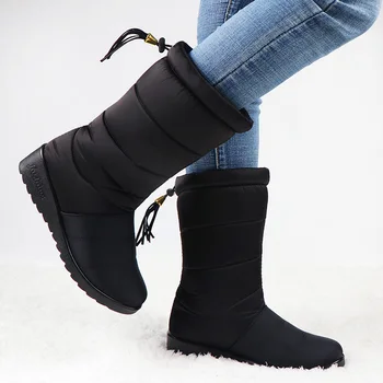 Femei Cizme Impermeabile De Iarna Zapada Ghete Blana De Pluș Jos Pantofi De Cald Ciucure Negru Botine Femei De Moda Botas Mujer Inviern 0