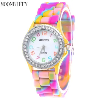 Femei De Moda Ceasuri De Lux Camuflaj Diamant, Cuarț Ceas Nou Rainbow Silicon Rochie Doamnelor Ceasuri De Fete Ceas Reloj