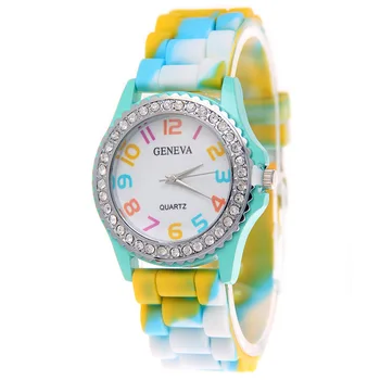 Femei De Moda Ceasuri De Lux Camuflaj Diamant, Cuarț Ceas Nou Rainbow Silicon Rochie Doamnelor Ceasuri De Fete Ceas Reloj 1