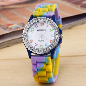 Femei De Moda Ceasuri De Lux Camuflaj Diamant, Cuarț Ceas Nou Rainbow Silicon Rochie Doamnelor Ceasuri De Fete Ceas Reloj 3