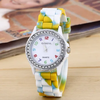 Femei De Moda Ceasuri De Lux Camuflaj Diamant, Cuarț Ceas Nou Rainbow Silicon Rochie Doamnelor Ceasuri De Fete Ceas Reloj 4