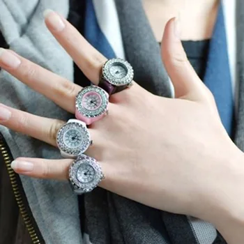 Femei de moda Fete de Cristal Inel Ceas din Oțel Elastic Cuarț Degetul Ceasuri Cadouri Accesorii XIN-Transport 3
