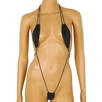 Femei-O bucată de Praștie Micro Bikini Lenjerie Mini V-String Thong Tricou Extrem de Sexy costum de Baie