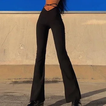 Femei Sexy Talie Mare Bodycon Jambiere Bell Jos Pantalonii Dantelă Neagră Până În 2022 Flare Pantaloni De Partid Femei Skinny Pantaloni Largi Picior