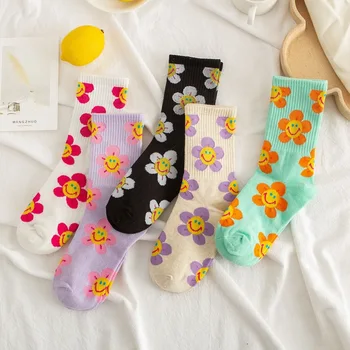 Femei Șosete Desene Animate Floarea-Soarelui Print Sock De Moda Casual, Drăguț, Amuzant, Fericit Șosete De Bumbac Pentru Fetele Harajuku Kawaii Calcetines