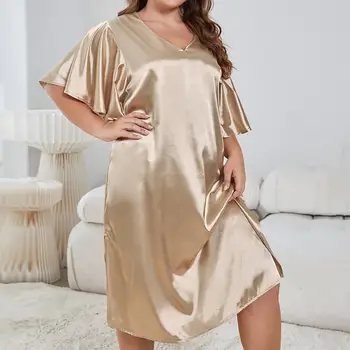Femeii Plus Dimensiunea Pijama Rochie de Noapte Femei Culoare Solidă Vrac Mătase 4xl Cămașă de noapte Lenjerie pentru Femei, Pijamale de Noapte pentru Femei 1