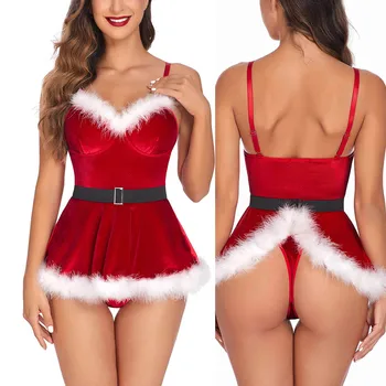 Femeile de Crăciun, Salopete, Pijamale Lenjerie Sexy rochie fără Mâneci Lenjerie Două Piese de Lenjerie pentru Femei