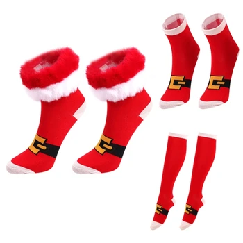 Femeile Vacanță de Crăciun Șosete cu Blană de Pluș Trim Desene animate Imprimate Noutate Amuzant Genunchi Ridicat Ciorapi Ciorapi de Crăciun Cadouri 0