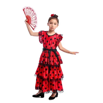 Fete Spaniol De Flamenco Dans Modern Costum Copil Halloween Punct Roșu Dans Ballroom Dancer Dress