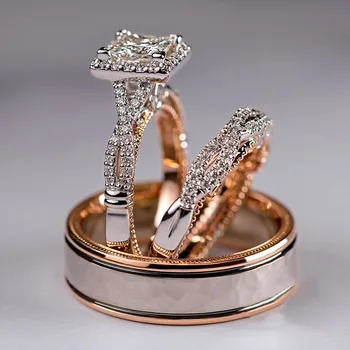 Fierbinte de vânzare din trei piese, inel de aur a crescut de culoare de separare zircon spumante vin de nunta inel Damele de lux, logodna bijuterii