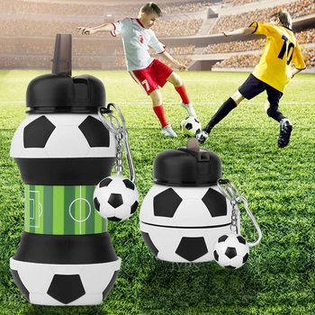 Fotbal Sport Sticla de Apa BPA Free Portabil Silicon Pliere Sticle de Apă Cu Paie Pandantiv Copii Sticle de Apă Cadouri pentru Copii