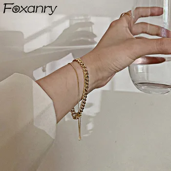 Foxanry Argintiu Culoare Bratara pentru Femei de Moda Noua Simple Multistrat Geometrice Placat cu Aur Elegante, Bijuterii de Mireasa, Cadouri de