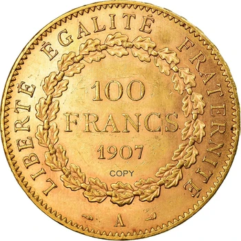 Franța A Treia Republica 1907 O 100 De Franci Aur Copie De Monede Din Metal Alama Liberte Egalite Comemora Replica Monede