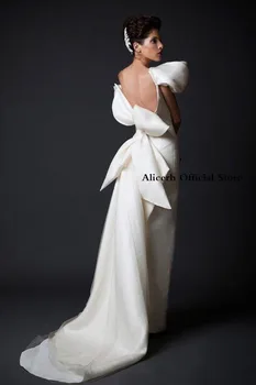 Funda Mare Dubai Femei Arabe Uzura Formale Design Unic Rochii De Bal Nou Alb Lung Tren De Curtea Volane Rochie De Seara Fara Spate