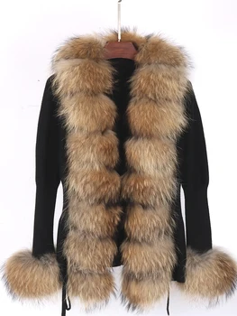FURYOUME Toamna Iarna Adevărată Haină de Blană de Vulpe Coreea de Femei Cardigan Lână Pulover Tricotate Sacou Cu Naturale Fox Blana Asieta 1