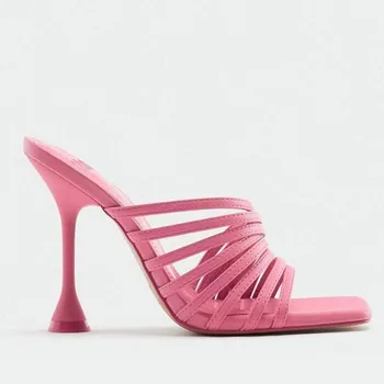 Gnazhee Brand Sexy Tocuri Înalte Elegante Petrecere de Birou Modern Lady Vara Aur Roz Papuci de casă Catâri Femei Sandale Pantofi
