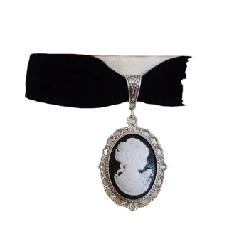 Gotic Craniu Regina Cameo Farmec Cravată Pentru Femei De Moda Vrăjitoare Accesorii Bijuterii Cadou Catifea Neagra, Cu Medalion De Curtea Colier Vintage 4