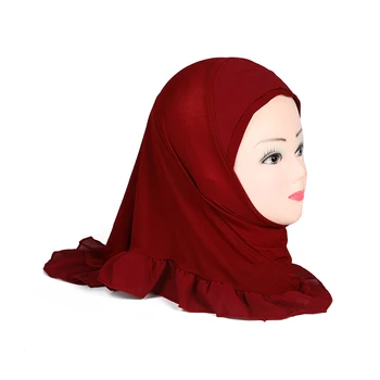 H107 frumoasă fată mică amira hijab simplu trageți pe islamice eșarfă cap înfășurați copii pălărie cu încrețește capota capace 0