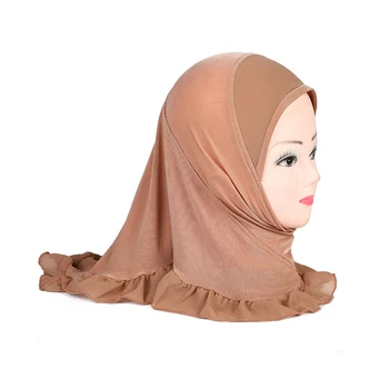 H107 frumoasă fată mică amira hijab simplu trageți pe islamice eșarfă cap înfășurați copii pălărie cu încrețește capota capace 5