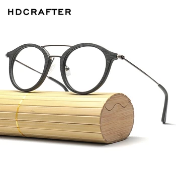 HDCRAFTER ochi rotund ochelari rame pentru femei Lemnului Optice Rama de Ochelari cu Lentila clara Bărbați Femei Ochelari de Citit
