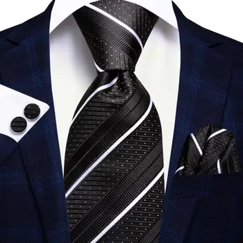 Hi-Cravată Designer Negru Cu Dungi Alb-Nunta De Mătase Cravata Pentru Barbati Handky Buton Cadou Barbati Cravata De Afaceri De Moda Petrecere Dropshiping