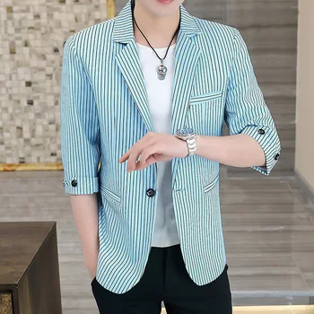 HOO 2022 Bărbat Frumos cu Dungi Mid-Maneca Costum de Tineret Primăvara și Vara coreean Slim Fit Maneca 3/4 blazer