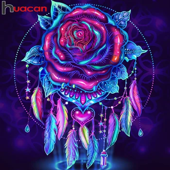 Huacan 5d Diy Diamant Pictura Rose Flori Fantezie Plin Patrat/rotund Mozaic Broderie Dream Catcher Florale, Decor Acasă
