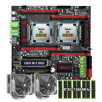 HUANANZHI X99-T8D Placa de baza Stabilit 128G M. 2 NVME SSD 2*Procesor Xeon E5 2676 V3 12 Nuclee 2*Cooler CPU 8*8G de Memorie 64G RAM RECC